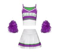 WSQHAO Costume da cheerleader for ragazze della scuola, elegante e traspirante, vestito, canotta gonna Per Donne(Purple,140)