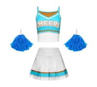 WSQHAO Costume da cheerleader for ragazze della scuola, elegante e traspirante, vestito, canotta gonna Per Donne(Blue,140)