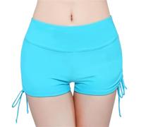 WSQHAO Pantaloncini da Bagno Donna, Slip Bikini a Vita Alta for la Spiaggia, Comodi Pantaloncini per Spiaggia e Piscina(Lake Blue,S)