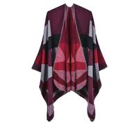 WSQHAO Scialle lavorato a maglia a quadri da donna caldo autunno inverno mantello reversibile modello geometrico poncho mantelle mantelli blu Per Primavera, Autunno E Inverno(Red01)