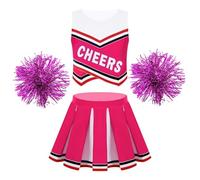 WSQHAO Tuta da cheerleader for bambine, senza maniche, con stampa di lettere e gonna a pieghe, costumi festa carnevale for Per Donne(Hot Pink B,10)
