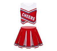 WSQHAO Tuta da cheerleader for bambine, senza maniche, con stampa di lettere e gonna a pieghe, costumi festa carnevale for Per Donne(Red,6)