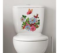 WSRRDRECVHi Adesivi per copriwater con fiori e farfalle, in vinile rimovibile, motivo botanico, impermeabile, decorazione fai da te per la casa per camera da letto
