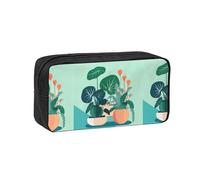 WSSYYBF Astuccio per penne semplice e spazioso con piante verdi in vaso, stile cartone animato, grande e spazioso, custodia con cerniera Oxford 600D, per lavoro, ufficio, moda da donna