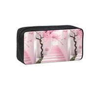 WSSYYBF Astuccio per penne semplice e spazioso con scala rosa con fiori di ciliegio. Grande custodia spaziosa, custodia Oxford 600D con cerniera per lavoro, ufficio, moda da donna