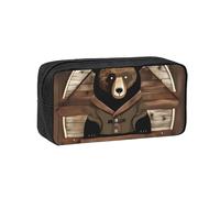 WSSYYBF Rustic Lodge Bear - Astuccio per penne semplice e spazioso, grande, in tessuto Oxford 600D, con cerniera, per lavoro, ufficio, moda donna