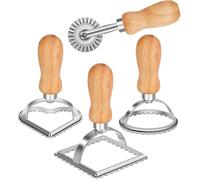 WSTELHH Set di stampi per ravioli, stampi per ravioli, con rotella a rullo, stampi per pasta rotondi, quadrati e a forma di cuore, 3 set e taglierina (4 pezzi)