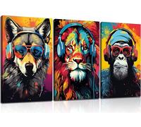 WSTUKVV 3pcs Gaming Wall Art Animali Graffiti Poster Immagini Con Cuffie Occhiali Da Sole Gorilla Tiger Wolf Cool Gamer Stampe su Tela Colorate Graffiti Dipinti Per Adolescenti Gioco Ragazzi Camera