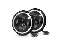 WSUMKH Fanale Anteriore 2 Pezzi Per Land Per Rover 90/110 Per Range Per Rover Per County 12V 24V Fari A LED Per Auto Da 7 Pollici DRL H4 Hi-Lo Con Fari Angel Eyes Halo Faro Principale Fari