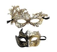 Wswqop 2 Pezzi Maschera da Veneziana Travestimento per Il Viso Maschera di Halloween E Carnevale con Design Antico Adatta per Spettacoli D, Oro
