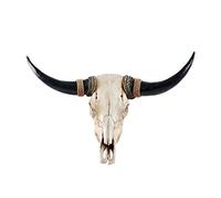 Wswqop Decorazione da Parete con Teste di Animali, Scultura da Parete Artificiale con Teschio di Mucca dalle Lunghe per Il Soggiorno, Corno Nero