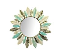 Wswqop Specchio Da Parete con Piume in Ferro, Stile Bohémien, con Cornice in Metallo, Decorativo, Rotondo, Moderno, per Casa, Appartamento, Sala Da P