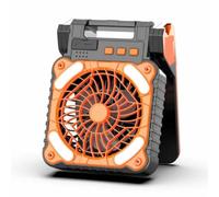 Wswqop Ventilatore Portatile da Esterno Ventilatore Multifunzione con Lampada Strisce Luminose Frontali Pannello Solare Posteriore E Porta di Ricarica, Arancione