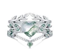 WSX Anello da donna in agata muschiata naturale da 2 ct, taglio cuore/bara/pera/aquilone, set di 3 anelli di fidanzamento in argento Sterling, anello di promessa nuziale da donna, taglia 6-8, Medio