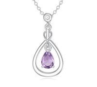 WSX Collana con ametista a goccia in argento Sterling 925, da donna, con ciondolo a forma di infinito, pietra naturale, regalo per mamma, Natale, compleanno, Argento sterling, Ametista Zirconia cubica