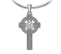 WSX Collana con ciondolo a forma di croce celtica irlandese, da uomo, in argento Sterling, amuleto celtico, gioiello di protezione, regalo religioso, con catena rolò da 2,5 mm, 55,9 cm + 5,1 cm
