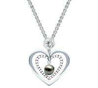 WSX Collana con ciondolo a forma di cuore con perla nera, in argento Sterling placcato in oro bianco, 45 + 5 cm, per donne, mogli, mamme, matrimoni, compleanni, Argento sterling, Perla