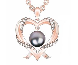 WSX Collana con ciondolo a forma di cuore con perla nera, in argento Sterling placcato in oro bianco, 45 + 5 cm, per donne, mogli, mamme, matrimoni, compleanni, Argento sterling, Perla