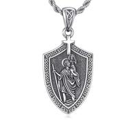 WSX Collana con ciondolo a forma di San Cristoforo/Michael, in argento Sterling, amuleto, gioiello per donne e uomini, Argento sterling, Nessuna pietra preziosa