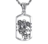 WSX Collana con ciondolo a forma di San Cristoforo/Michael, in argento Sterling, amuleto, gioiello per donne e uomini, Argento sterling, Nessuna pietra preziosa