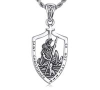 WSX Collana con ciondolo a forma di San Cristoforo/Michael, in argento Sterling, amuleto, gioiello per donne e uomini, Argento sterling, Nessuna pietra preziosa