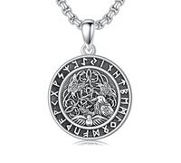 WSX Collana vichinga in argento Sterling per uomo e donna, con ciondolo a forma di lupo/martello di Thor/Vegvisir/albero della vita/corvo Odino/bussola, amuleto, gioiello vichingo norreno, Argento
