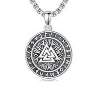 WSX Collana vichinga in argento Sterling per uomo e donna, con ciondolo a forma di lupo/martello di Thor/Vegvisir/albero della vita/corvo Odino/bussola, amuleto, gioiello vichingo norreno, Argento