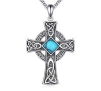 WSX Croce celtica vichinga con onice e turchese, in argento sterling 925, nodo di protezione religioso, ciondolo vichingo, Natale, per uomini e papà, 22 pollici + 2 pollici