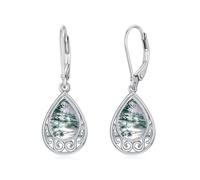 WSX Orecchini pendenti in argento Sterling S925, con agata di muschio naturale, per donna, a forma di lacrima, agata di muschio verde, chiusura a leva, idea regalo per voi