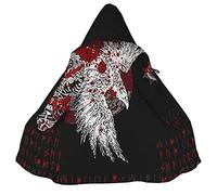 WSXJJ Cappotto Cappuccio Vichingo Uomo Odin Raven, Mantello Nordico Finto Cashmere Soprabito Stampato 3D Parka Invernale Media Lunghezza Giacca,Bloody Raven,4XL