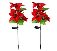 WSYJWEX Solar Poinsettia Flower Light 2pcs Christmas 600Mah Solar Flower Lights Artificial IP65 Decorazioni per Il Cantiere Natalizio Impermeabile