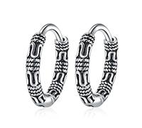 WSZJLN Orecchini a Cerchio in Argento Sterling 925 Boho Vintage Nero Cool Grande Rotondo per Uomo Donna Gioielli Spessi alla Moda