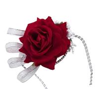 WTAXBH Corsage Matrimonio 1pc Rosa Rossa Polso Corpetto e Fiore all'occhiello for Lo Sposo Sposa testimoni dello Damigelle d'Onore Festa di Nozze Braccialetto da Ballo(Wrist Flower)