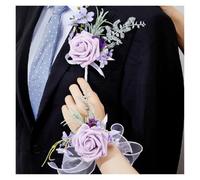 WTAXBH Corsage Matrimonio Braccialetti da Polso for Uomo con Corpetto Viola e Fiore all'occhiello, Artificiale(1 Set (2PCS))