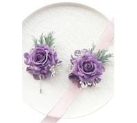 WTAXBH Corsage Matrimonio Set 2 Pezzi Viola Rosa Champagne Corpetto da Polso Sposa e Fiore all'occhiello for la, Damigella d'Onore, Uomo, Sposo(Purple-2Pcs Set)