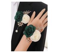 WTAXBH Corsage Matrimonio Set Fiore all'occhiello for Corpetto da Polso Sposa, Elegante Braccialetto di Fiori Artificiali for la Decorazione del Ballo dello Sposo della Damigella d'Onore(Green Set)
