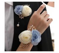 WTAXBH Corsage Matrimonio Set Fiore all'occhiello for Corpetto da Polso Sposa, Elegante Braccialetto di Fiori Artificiali for la Decorazione del Ballo dello Sposo della Damigella d'Onore(Blue Set)