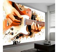 WTD - Carta da parati fotografica a tema musicale che suona la chitarra, poster bianco, 400 x 280 cm (larghezza x altezza), stampa artistica di alta qualità, per soggiorno, camera da letto e sala da
