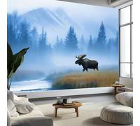 WTD - Carta da parati fotografica con paesaggio naturale in riva al lago, alci, 400 x 280 cm, in tessuto non tessuto, stampa moderna, decorazione per camera da letto, soggiorno, casa
