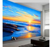WTD - Carta da parati fotografica con paesaggio sulla costa dell'alba, 250 x 175 cm, colore blu, in tessuto non tessuto, stampa moderna, per camera da letto, soggiorno, decorazione per la casa