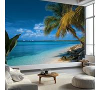 WTD - Carta da parati fotografica con palme e palme, 250 x 175 cm, sfondo TV grande, in tessuto non tessuto, blu, decorazione per soggiorno, camera da letto, poster da parete