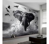 WTD - Carta da parati fotografica in tessuto non tessuto, motivo: elefante del lago surreale, in bianco e nero, 350 x 256 cm (LxA), stampa artistica di alta qualità, per soggiorno, camera da letto e
