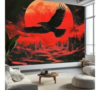 WTD - Decalcomanie da parete con immagine di corvo rosso e sole scuro, 450 x 315 cm, per soggiorno, camera da letto, poster panoramico, per cameretta dei bambini