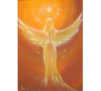 WTD - Decorazione da parete spirituale "Il cuore bianco" con angelo, in marrone arancione, giallo, regalo di guarigione (20 x 30 cm)
