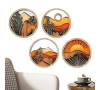 WTD - Quadro da parete bohémien, 4 cornici rotonde in legno, 20 x 20 cm, arte geometrica per appartamento, corridoio, ingresso, davanzale