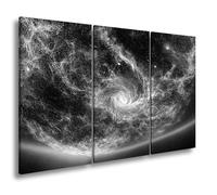 WTD - Stampa su tela con galassia luminosa vortice attraverso il buio All Formato: 120 x 80 cm (3 pezzi) effetto: bianco e nero XXL stampa artistica su cornice/parete o decorazione soggiorno