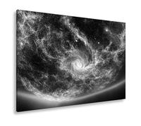 WTD - Stampa su tela con galassia luminosa vortice attraverso il buio, formato 100 x 70 cm, effetto bianco e nero, XXL, stampa artistica su telaio, decorazione da parete o soggiorno