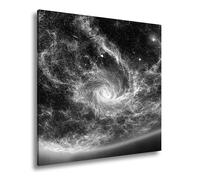 WTD - Stampa su tela con galassia luminosa vortice attraverso il buio, formato 40 x 40 cm, effetto bianco e nero, XXL, stampa artistica su telaio, decorazione da parete o soggiorno