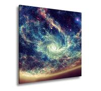 WTD - Stampa su tela con galassia luminosa vortice attraverso il buio, formato XXL, 60 x 60 cm, stampa artistica su telaio, decorazione da parete