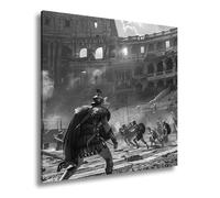 WTD - Stampa su tela con gladiatori che combattono nella polvere dell'arena, il pubblico infuria formato: 60 x 60 cm, colore: bianco e nero, XXL, stampa su telaio, decorazione da parete